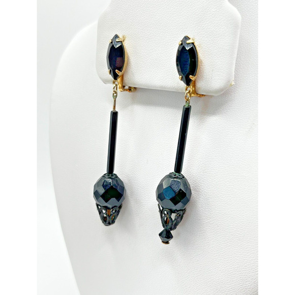 Rare VINTAGE ESTATE, Lewis Segal California Clip Dangle Earrings 2 1/2" - Picture 4 of 7